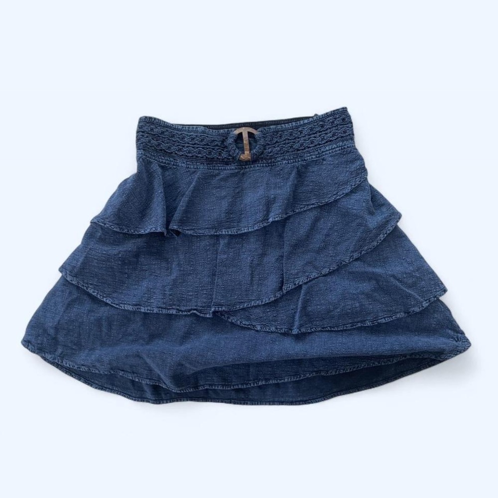 Navy blue denim Y2K mini ruffle cotton skirt by Cotton Natural size XL